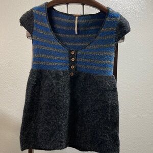 Free People Y2K style babydoll Stripe Cap sleeve Wool Blend Sweater Top sz XS